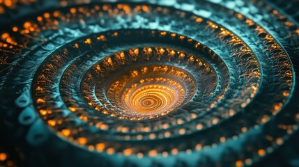 Abstract Spiral Vortex: Teal and Gold Fractal Art