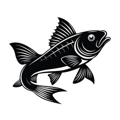 Red mullet fish design, labeled linocut vector illustration.