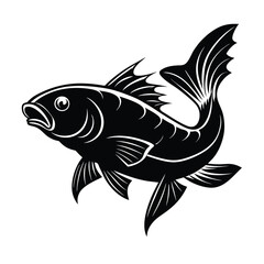 Red mullet fish design, labeled linocut vector illustration.