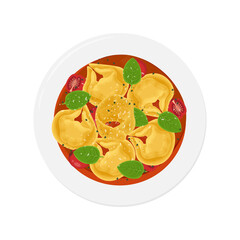 Vector Illustration Logo Clipart Top View Tortellini al Ragu or Tortellini Bolognese