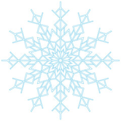 Snowflake, blue mandala, winter atmosphere, isolated on white background, coloring book, design, winter holidays, cold, vector, Christmas, element, December, ice, decoration