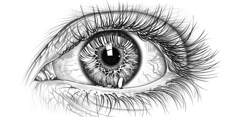 Obraz premium A sketch of a detailed human eye, isolated on a white background