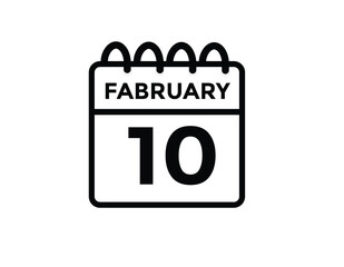 February 10 Calendar Day or Calender Date for Deadlines or Appointment. 10 February calendar icon. calendar date icon on white background.
