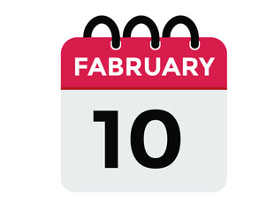 February 10 Calendar Day or Calender Date for Deadlines or Appointment. 10 February calendar icon. calendar date icon on white background.
