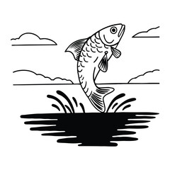 Red mullet fish design, labeled line and fill art vector illustration.