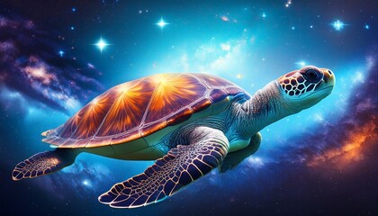 cosmic turtle swimming in space godlike creature awe inspiring dreamy digital illustration