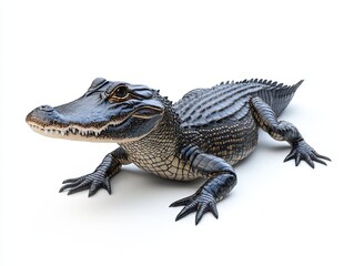 Naklejka premium A detailed, realistic depiction of an alligator, showcasing its textured skin and sharp features against a plain background.