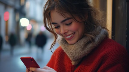 Young Woman, Smiling at Phone