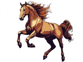 Obraz premium A majestic, galloping horse with a flowing mane, depicted in a vibrant and artistic style, showcasing its grace and strength.