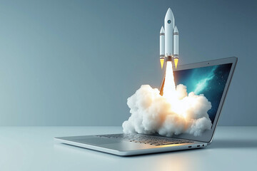 Rocket Launching from Laptop: Symbol of Digital Innovation