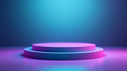 Podium with Beveled Edges in Futuristic Gradient Lighting