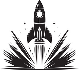 Rocket launching silhouette vector illustration isolated on a white background