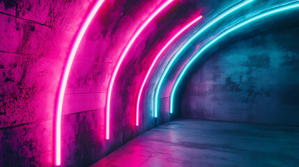 Vivid neon lights on textured background - vibrant pink and blue neon lights curve over a dynamic textured background, conveying a sense of futuristic energy and movement. Futurity. Illustration