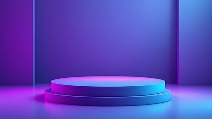 Podium with Beveled Edges in Futuristic Gradient Lighting