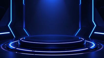 Naklejka premium Podium with Beveled Edges in Futuristic Gradient Lighting