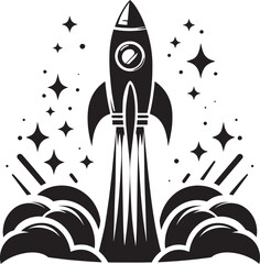 Rocket launching silhouette vector illustration isolated on a white background