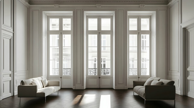Minimalist Upper West Side pre-war apartment with restored moldings, classic Manhattan residence