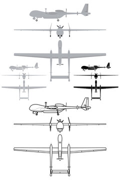Military drone UAV blueprint vector illustration
