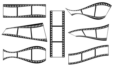 35mm film strip collection vector design set with 3 frames on white background. Black film reel symbol illustration to use for photography, television, cinema, photo frame. 