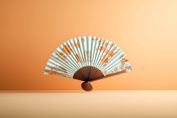 Decorative Thai Hand Fan Featuring Elegant Floral Patterns in a Soft Color Palette Against a Warm Background for Cultural and Artistic Inspiration