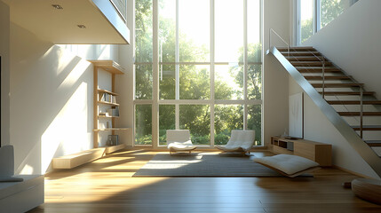Modern Duplex Apartment with Spiral Staircase and City Views, Contemporary Copenhagen Split-Level Home