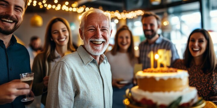 Retiree Surrounded by Colleagues at a Retirement Party