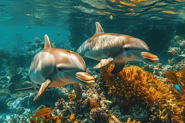 Fototapeta premium Magnificent dolphins swimming through an underwater paradise