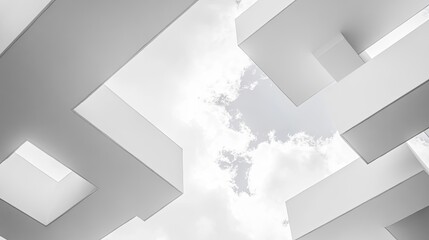 Abstract Architectural Design with White Surfaces and Cloudy Sky