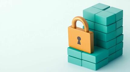 Obraz premium E-commerce Platform Security. A digital illustration of a padlock placed on teal blocks, symbolizing security and protection of data or valuable assets.