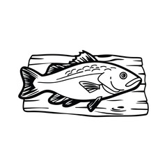 cod fish design, labeled line and fill art vector silhouette illustration.