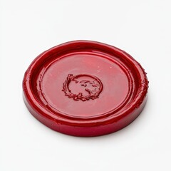 Elegant red wax seal with vintage floral design on white background