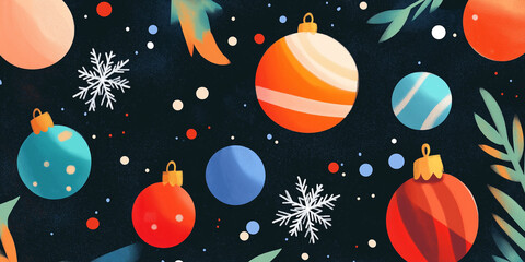 Fototapeta premium Minimalist Red and Green Baubles: Abstract Christmas decor with golden accents. 