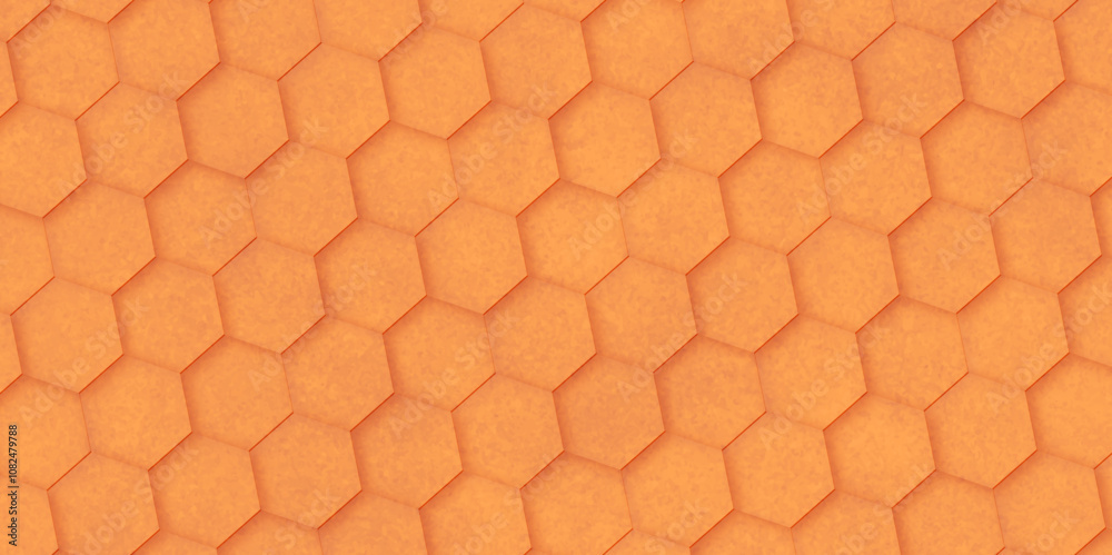 Poster abstract background hexagon pattern with grunge wall effect orange color texture. futuristic geometr