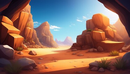 abstract 2d desert cave background environment for adventure or battle mobile game desert cave cartoon style with rocks in game art background environment
