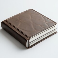Obraz premium Elegant brown leather photo album on white background