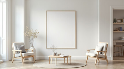 Modern Minimalist Living Room with Blank Art Mockup - Stylish Home Interior Decor Inspiration
