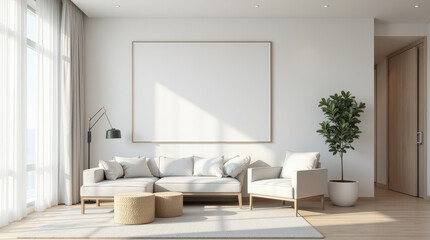 Modern Minimalist Living Room with Blank Art Mockup - Stylish Home Interior Decor Inspiration