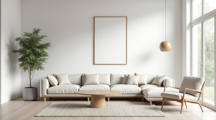 Modern Minimalist Living Room with Blank Art Mockup - Stylish Home Interior Decor Inspiration