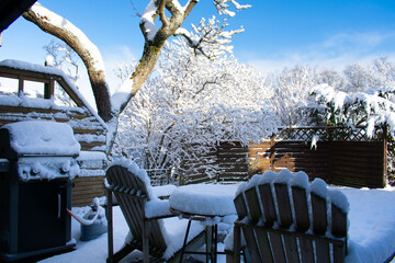 snow covered backyard patio furniture norway
