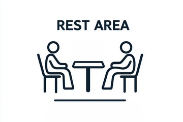 Minimalist Rest Area Icon with People Seated at a Table, Black Line Design