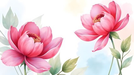 A beautifully designed happy birthday card that features lovely pink flowers surrounded by vibrant green leaves for decoration and joy