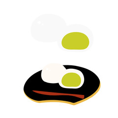 うぐいすあんのまんじゅうの手描きカラーイラストセット