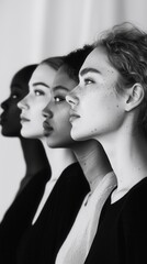 Fototapeta premium Empowering women through unity a portrait of diversity studio photography minimalistic profile view women empowerment and gender equality