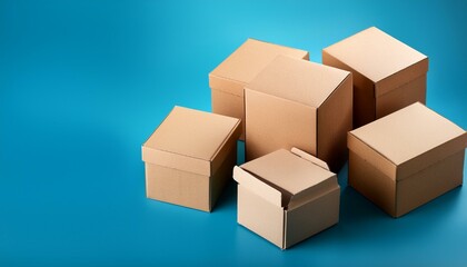 Lot of square carton boxes on blue background
