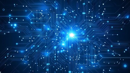 Abstract blue technology vector illustration background with geometric patterns and digital circuit design for modern digital media and tech projects