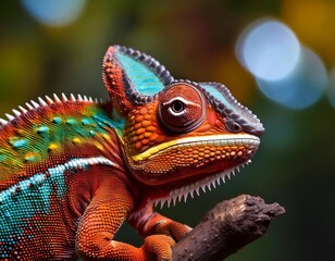 Obraz premium Male young panther chameleon Fucifer Pardalis on a branch