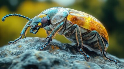 Fototapeta premium Colorful beetle on a rock.