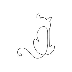 An illustration of cute cat continuous one line drawing.