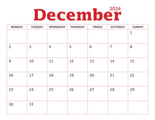 Christmas Calendar 2024 with Monday start