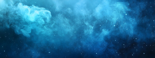 Fototapeta premium Abstract blue colored smoke texture, isolated on black background banner wide